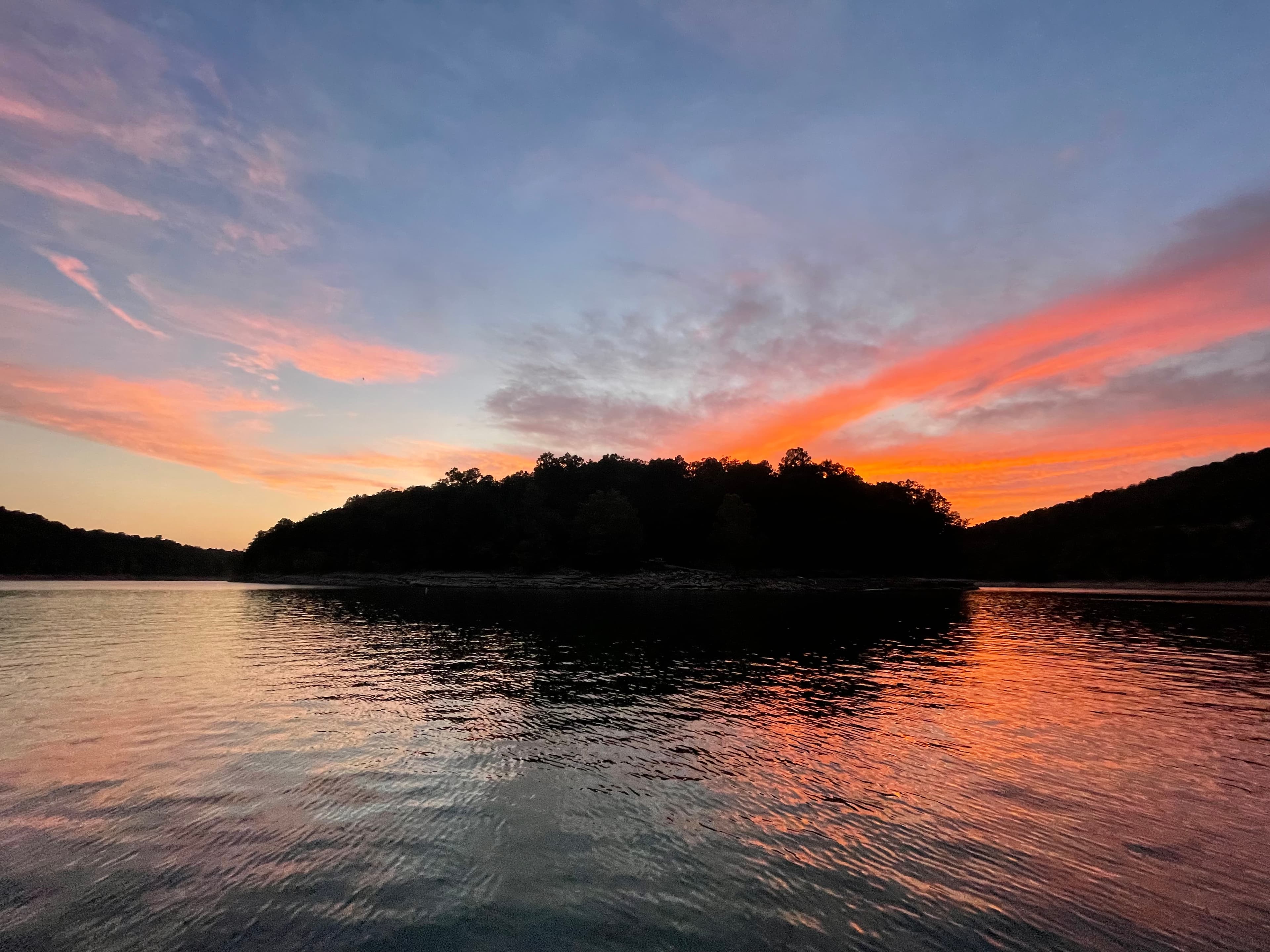 Sunset over an island on Lake Cumberland